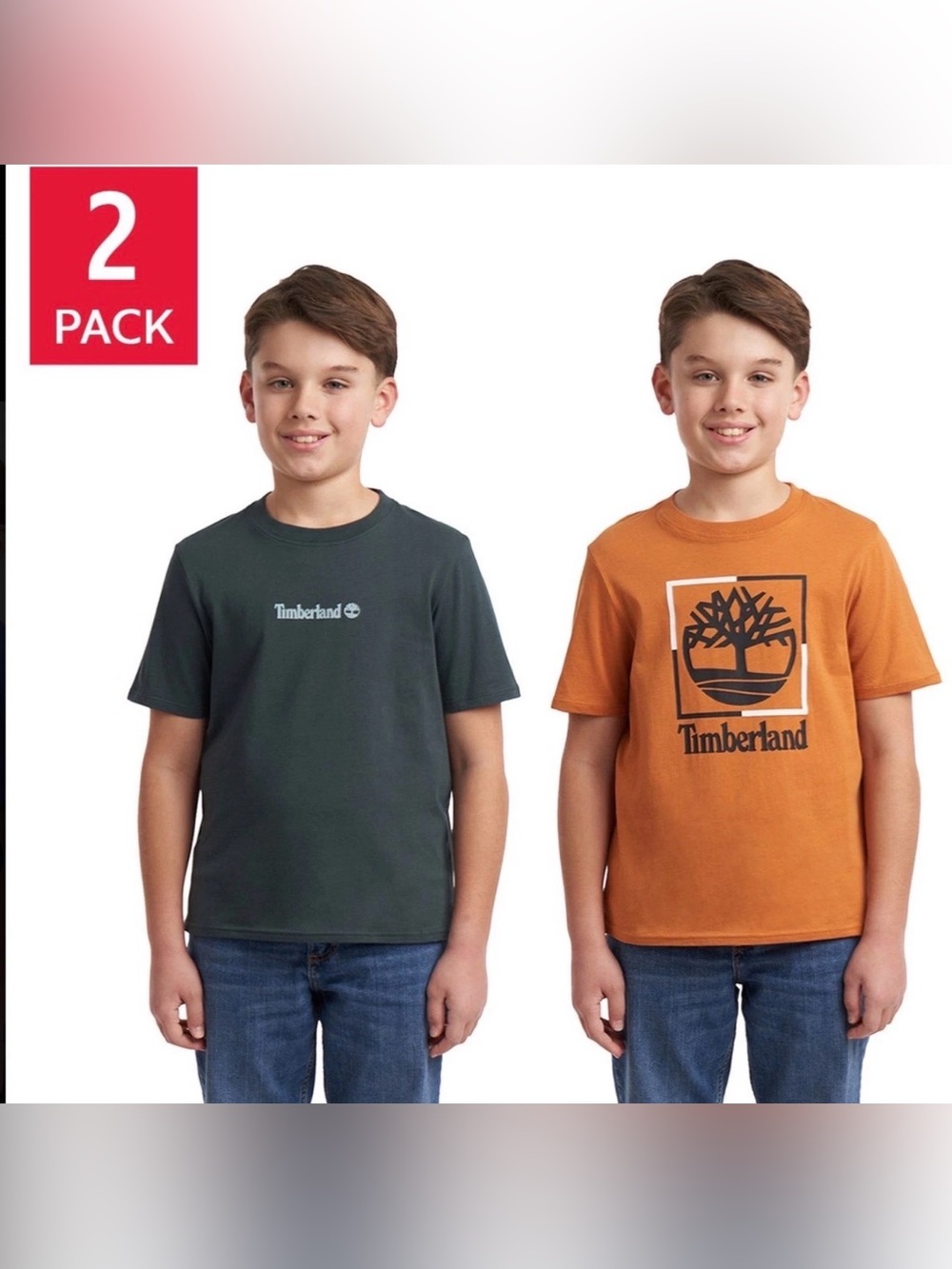 NWT 2 Pack Timberland Boys' Logo Short-Sleeve Tees Size S 7/8